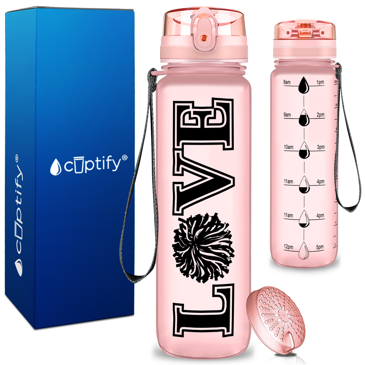 Cheerleading Love on 32 oz Motivational Tracking Water Bottle