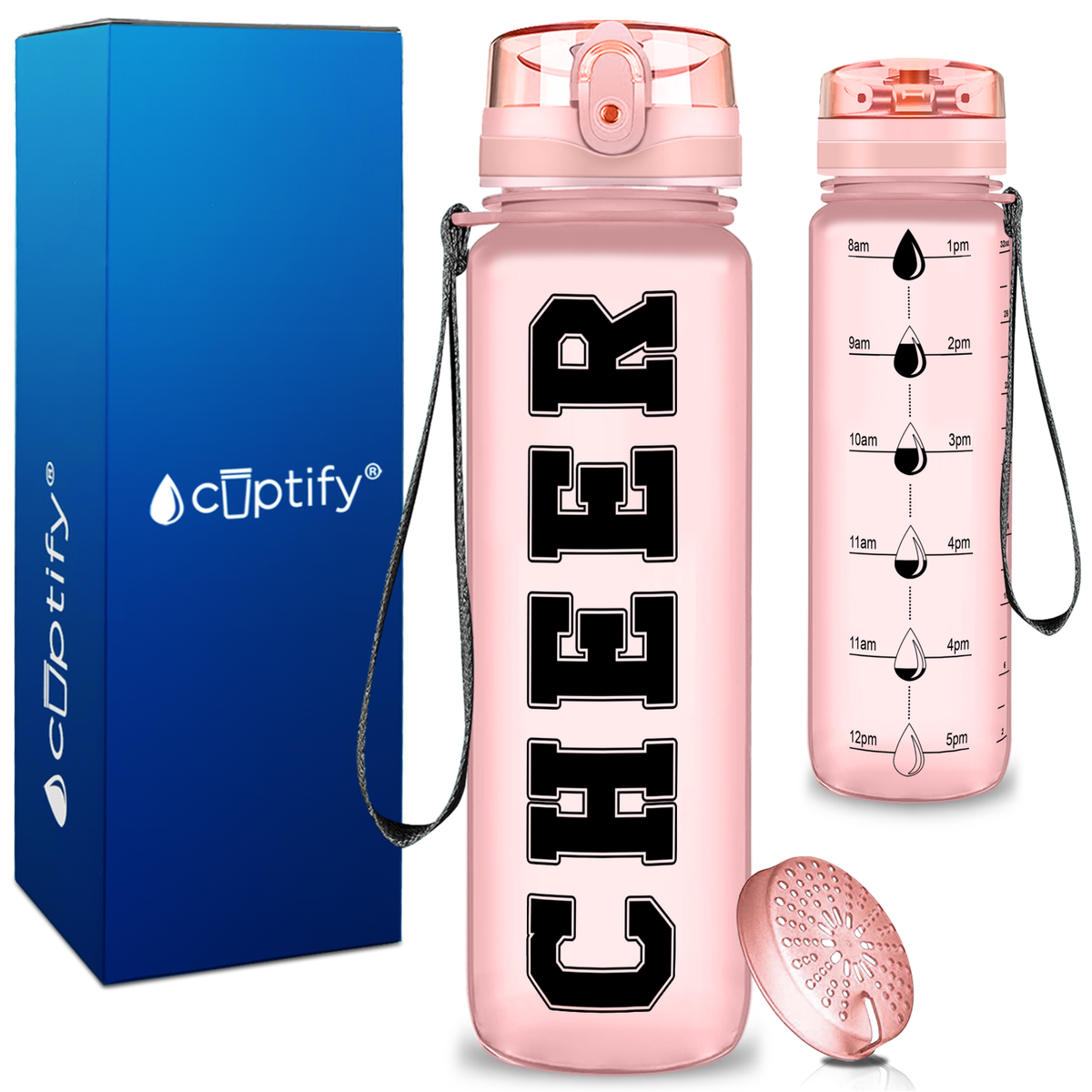 Cheer on 32 oz Motivational Tracking Water Bottle