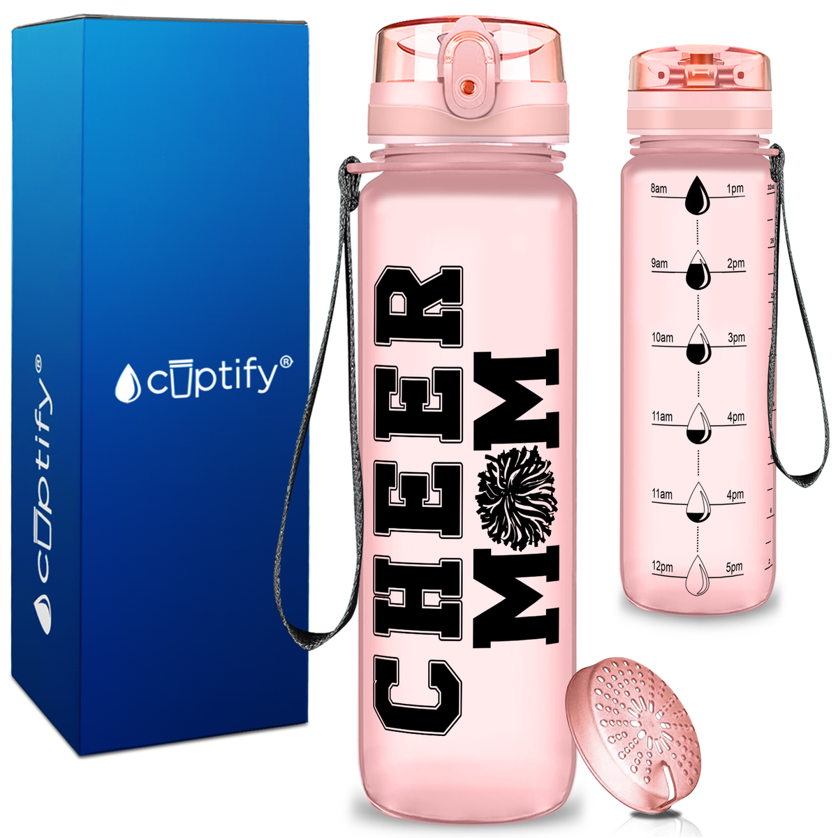 Cheer Mom on 32 oz Motivational Tracking Water Bottle