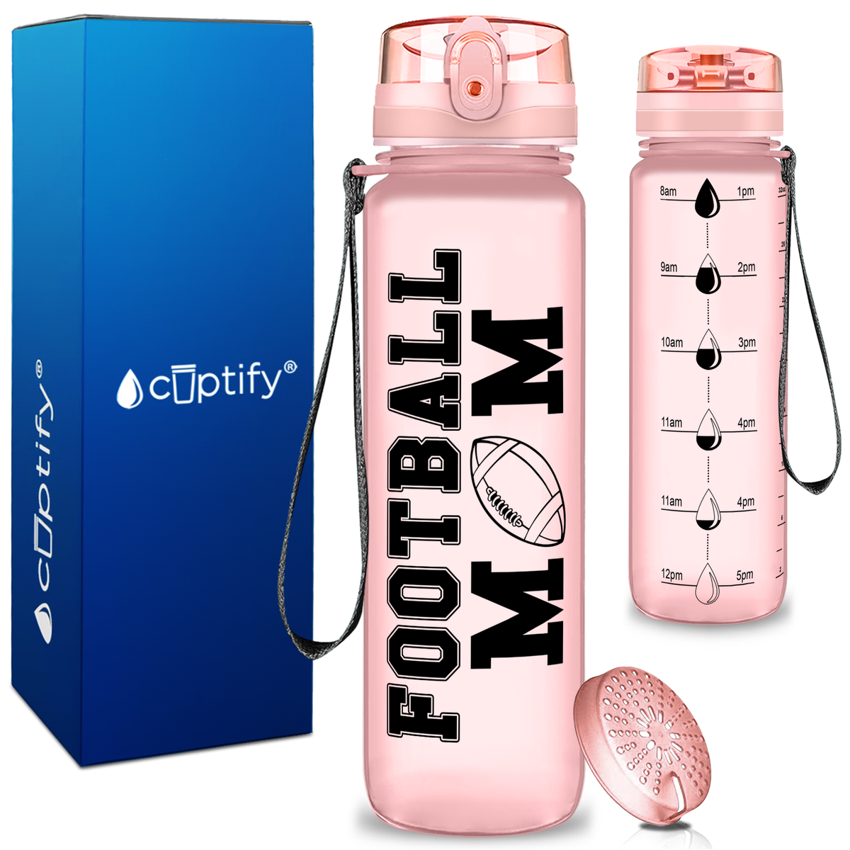 Football Mom on 32 oz Motivational Tracking Water Bottle