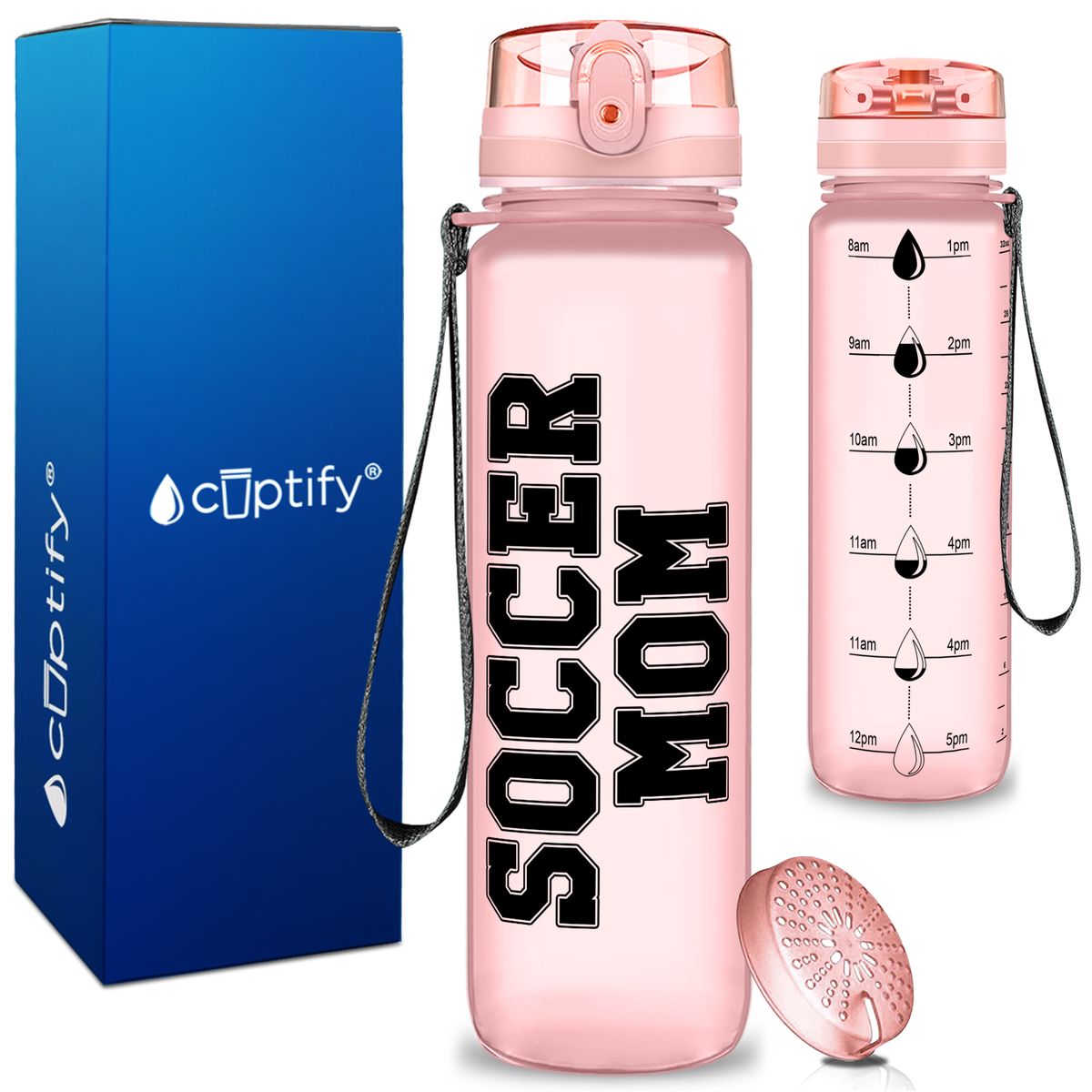Soccer Mom on 32 oz Motivational Tracking Water Bottle
