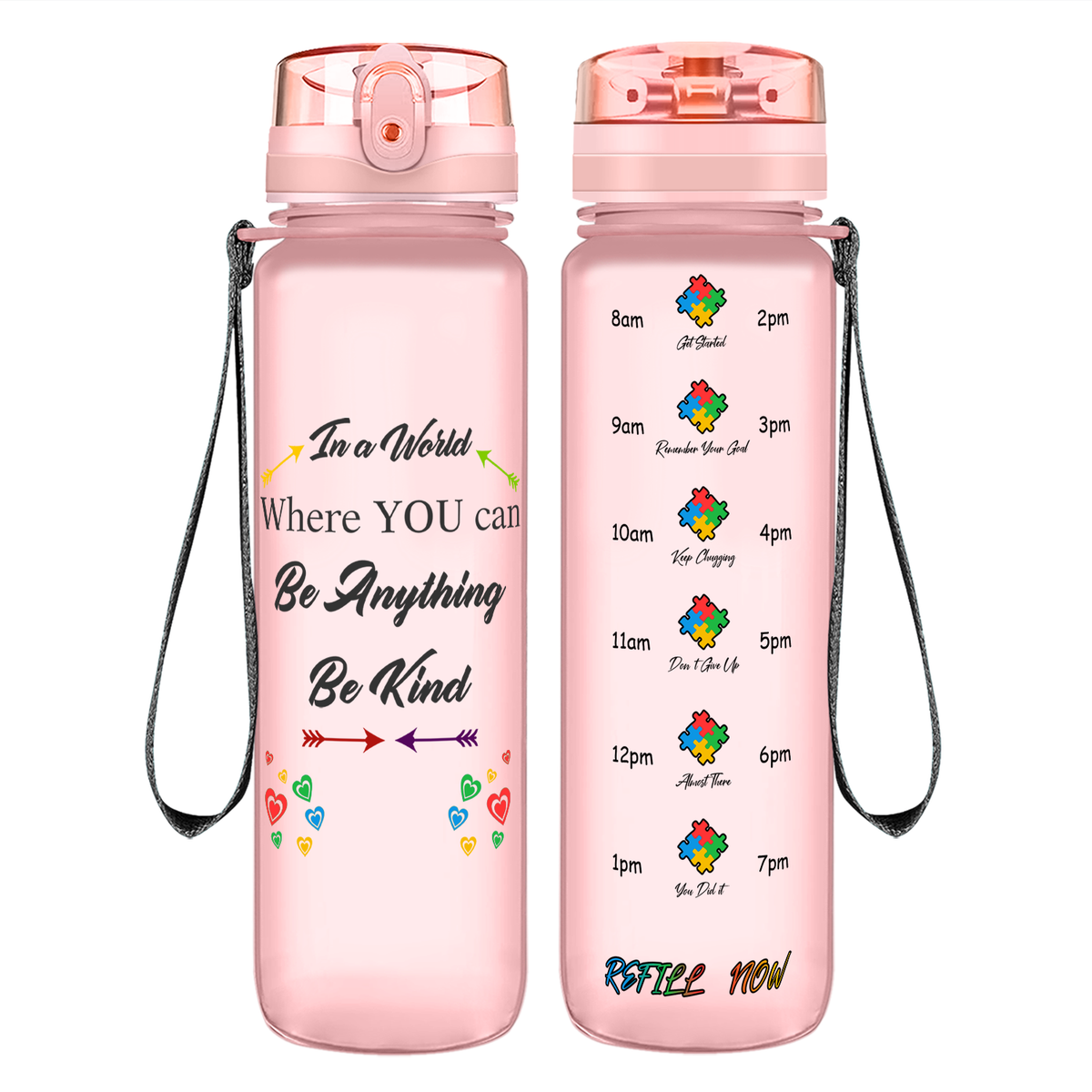 In a World Where You Can Be Anything Be Kind on 32 oz Motivational Tracking Water Bottle