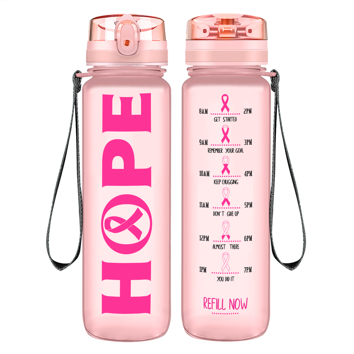 Hope on 32 oz Motivational Tracking Breast Cancer Awareness Water Bottle