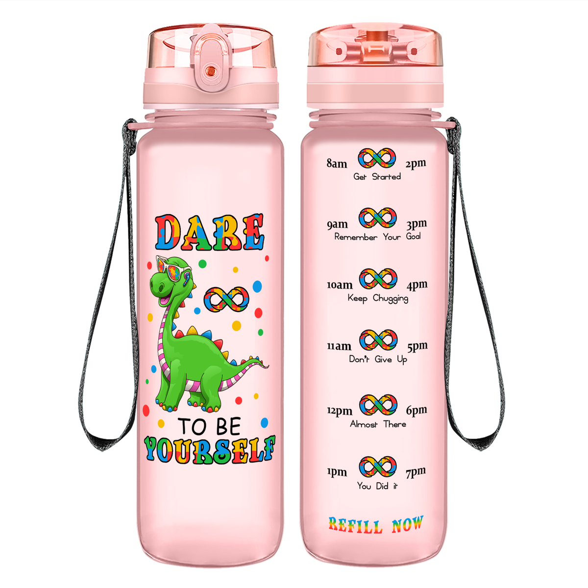 Dinosaur Dare To Be Yourself on 32 oz Motivational Tracking Autism Water Bottle