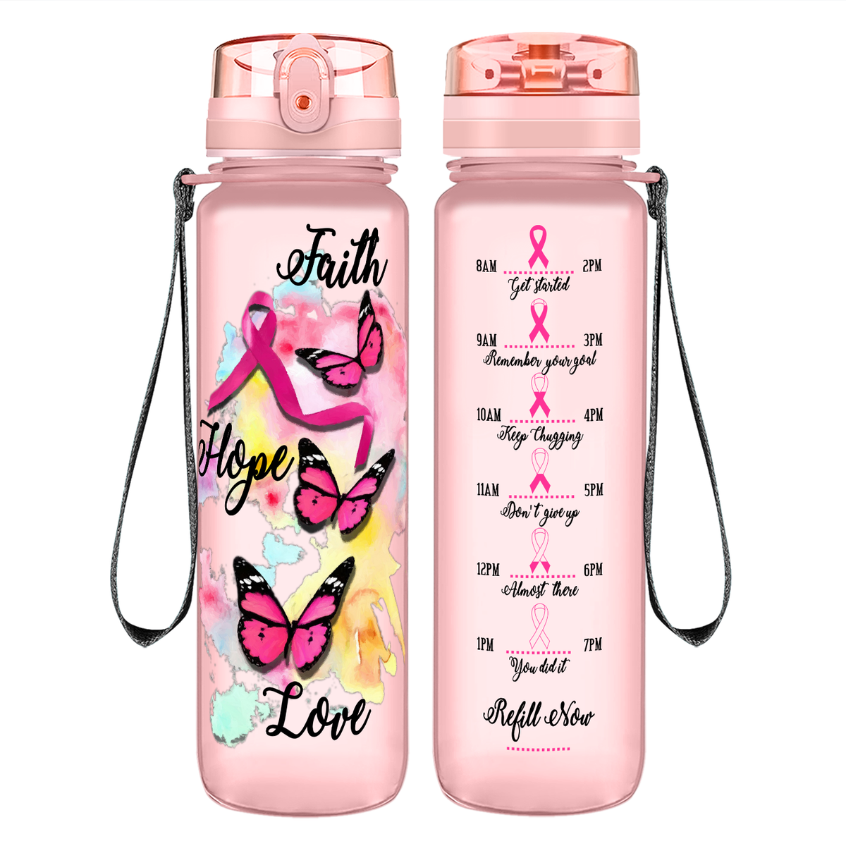 Faith Hope Love on 32 oz Motivational Tracking Water Bottle