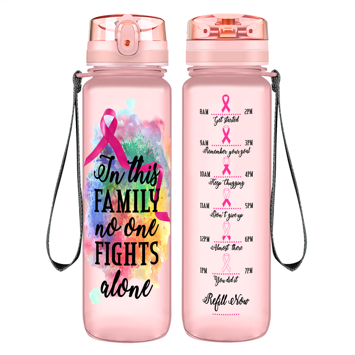 In this Family No One Fights Alone on 32 oz Motivational Tracking Water Bottle