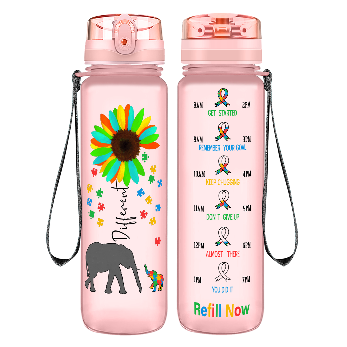 Be Different on 32 oz Motivational Tracking Autism Water Bottle