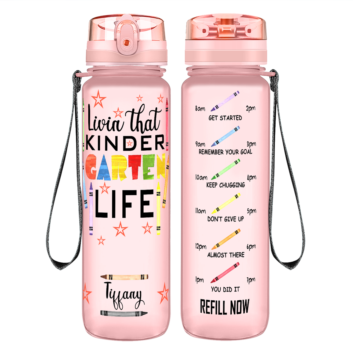 Personalized Livin' That Kindergarten Life on 32 oz Motivational Tracking Water Bottle