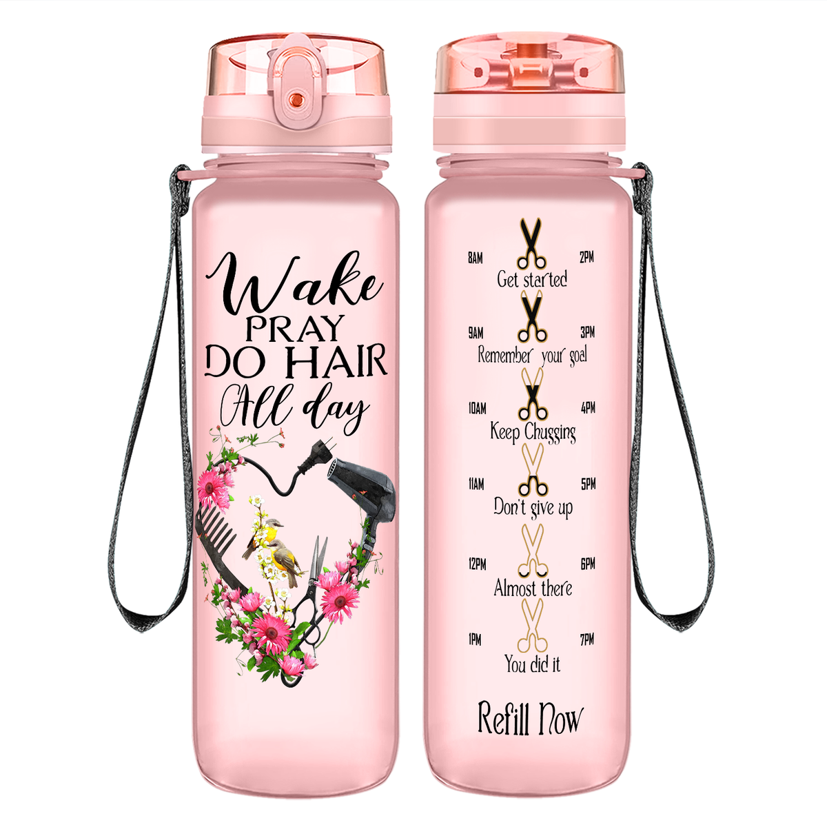 Wake Pray Do Hair All Day on 32 oz Motivational Tracking Water Bottle