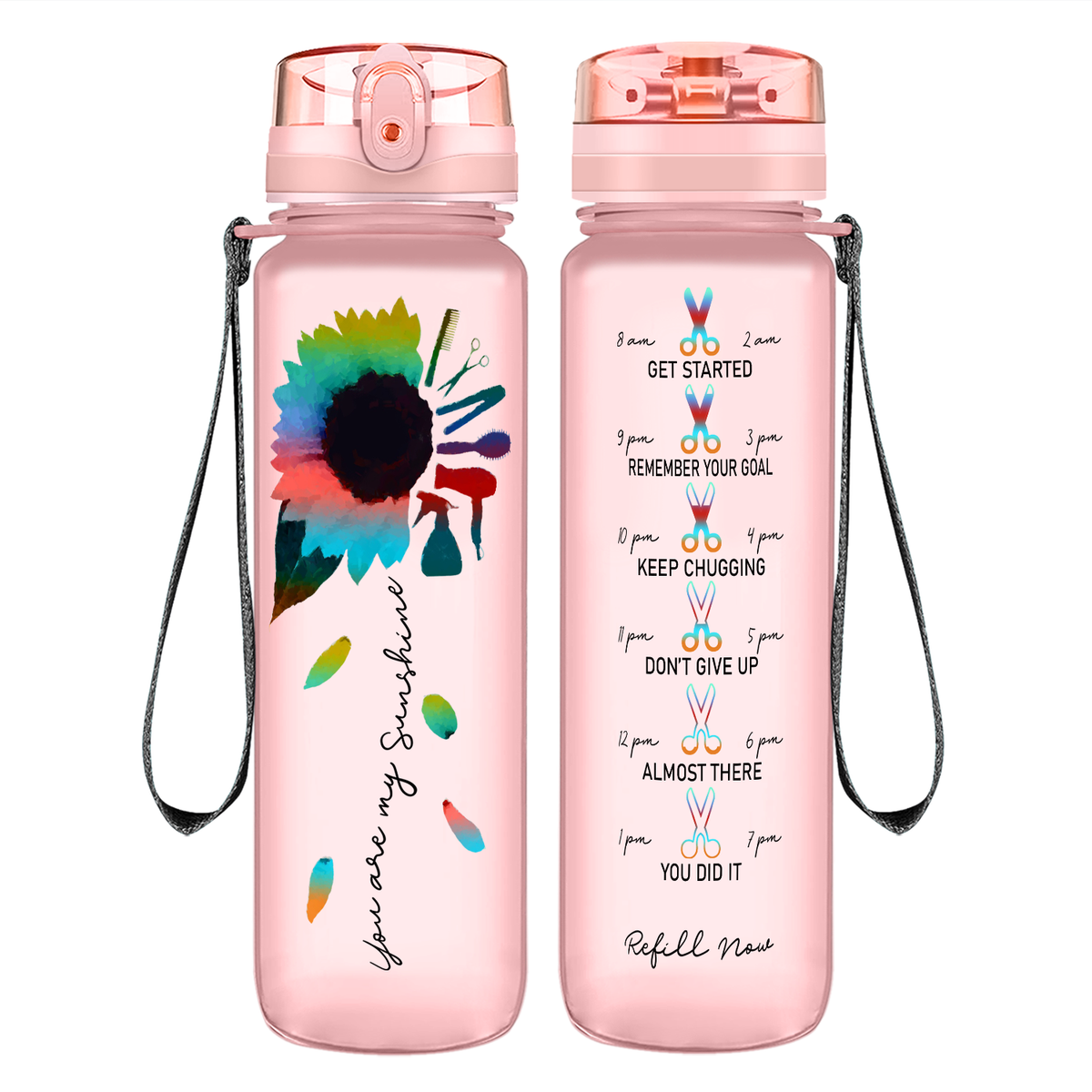 Hairstylist You Are My Sunshine on 32 oz Motivational Tracking Water Bottle