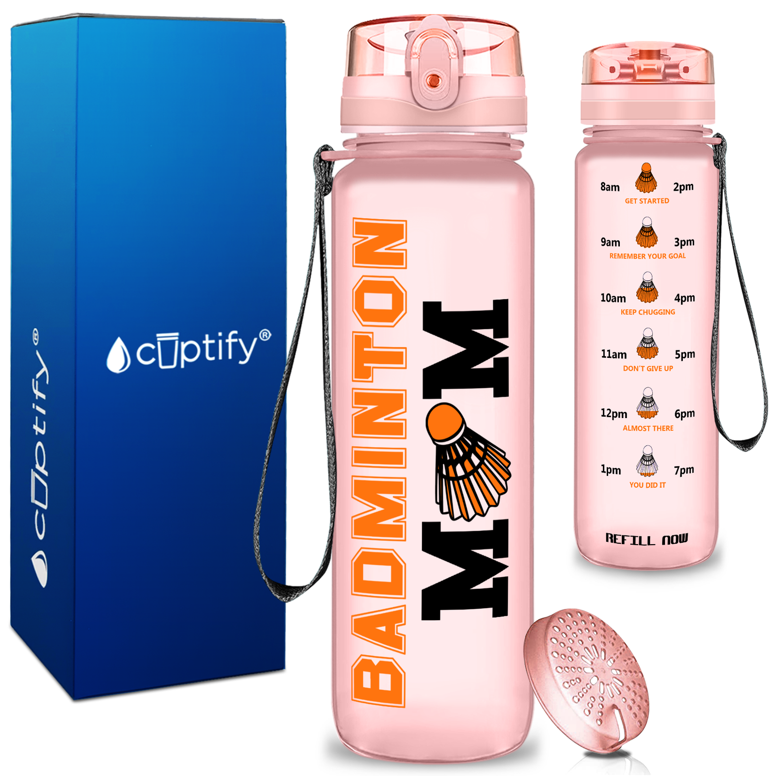 Badminton Mom on 32 oz Motivational Tracking Water Bottle