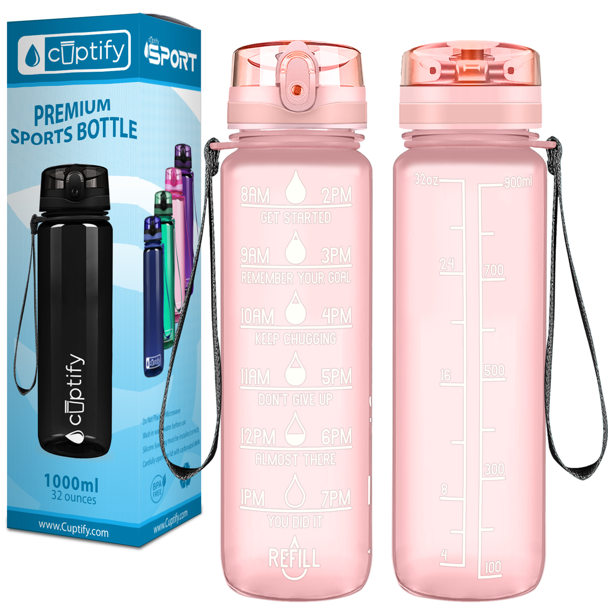 Cuptify Rose Gold Frosted 32 oz Motivational Water Bottle