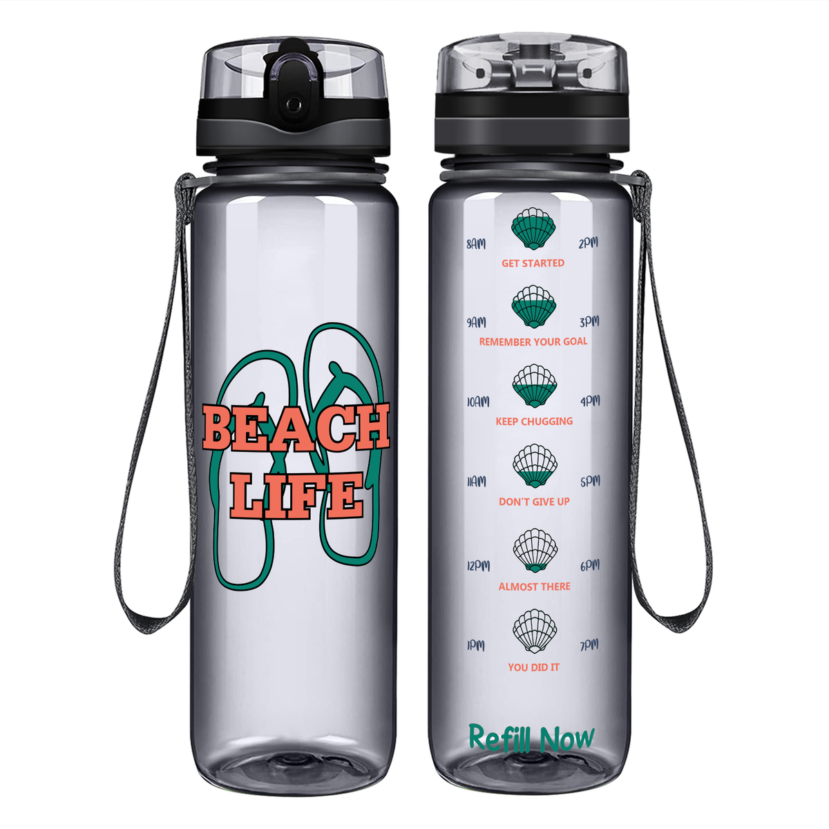 The Beach Life Sandals on 32 oz Motivational Tracking Water Bottle