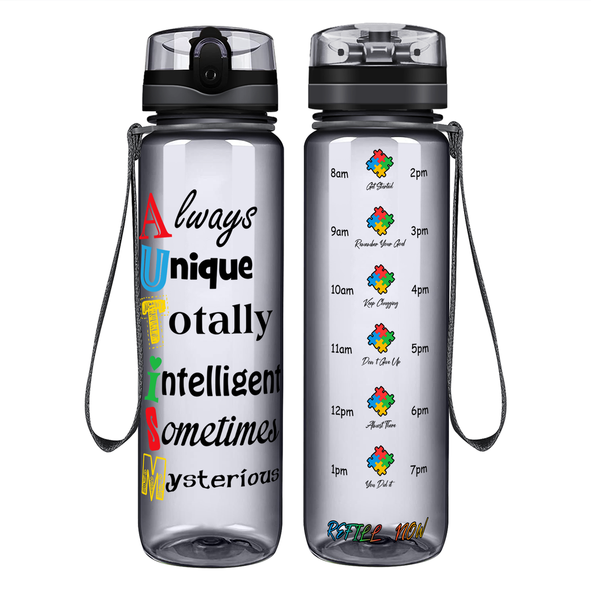 Autism Support Awareness on 32 oz Motivational Tracking Water Bottle
