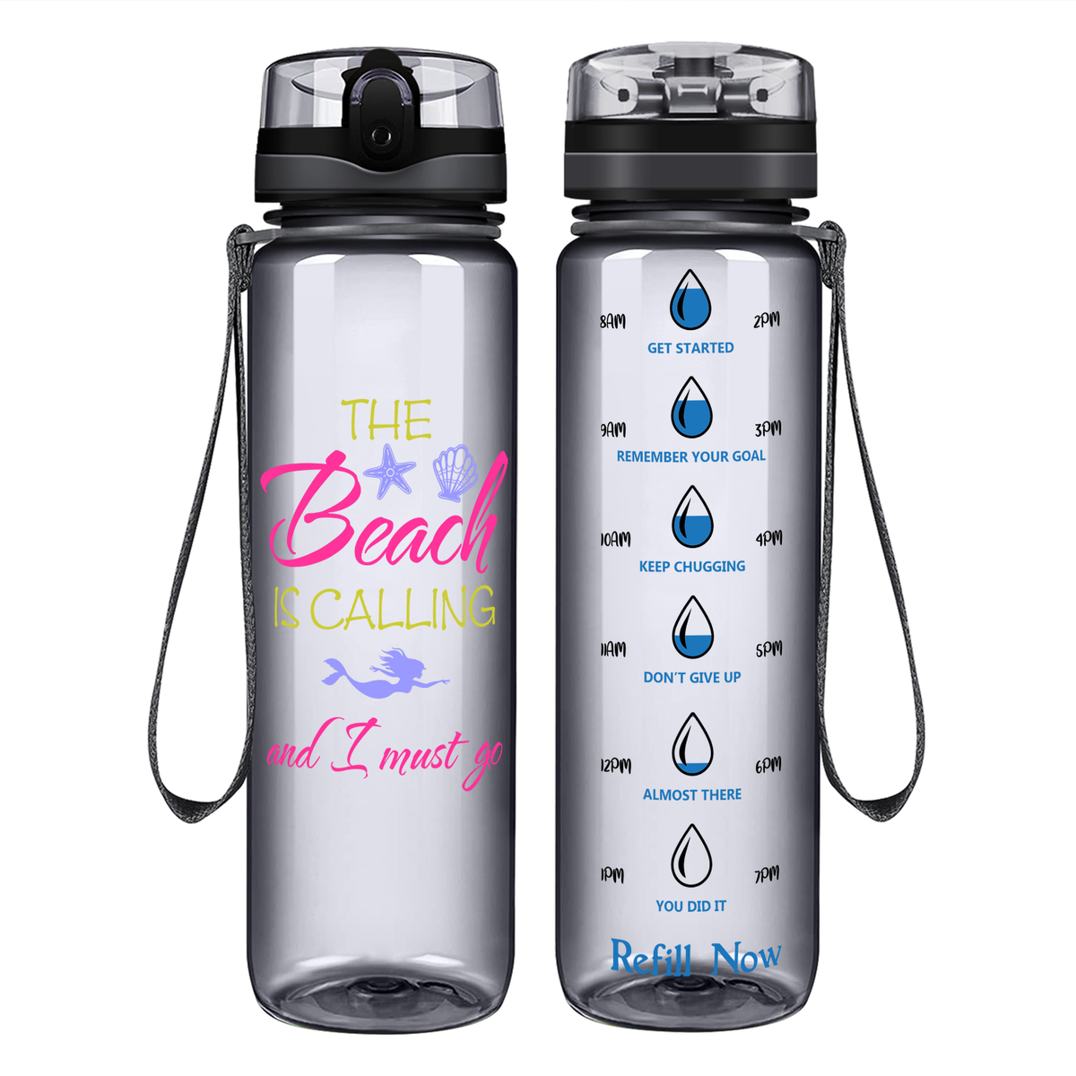 The Beach is Calling on 32 oz Motivational Tracking Water Bottle