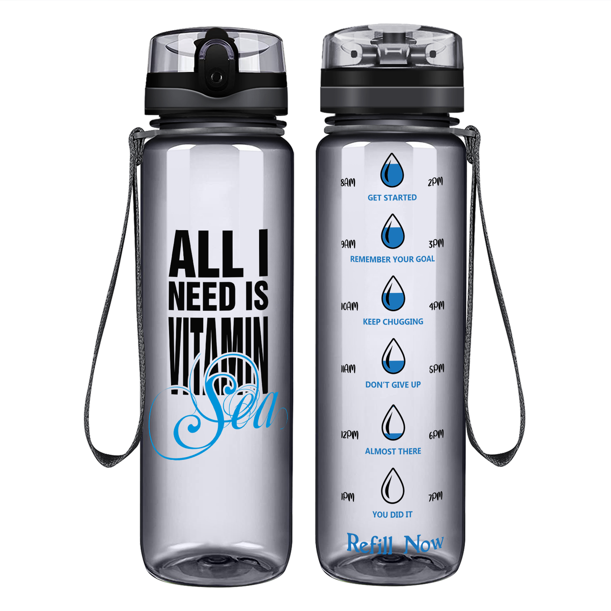 Vitamin Sea on 32 oz Motivational Tracking Beach Water Bottle