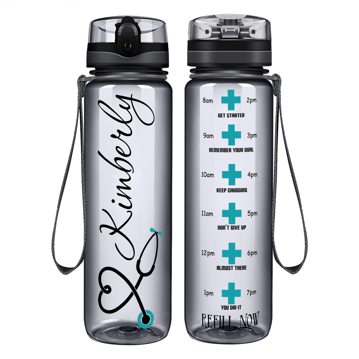 Personalized Nurse Heart Aqua Stethoscope on 32oz Motivational Tracking Water Bottle