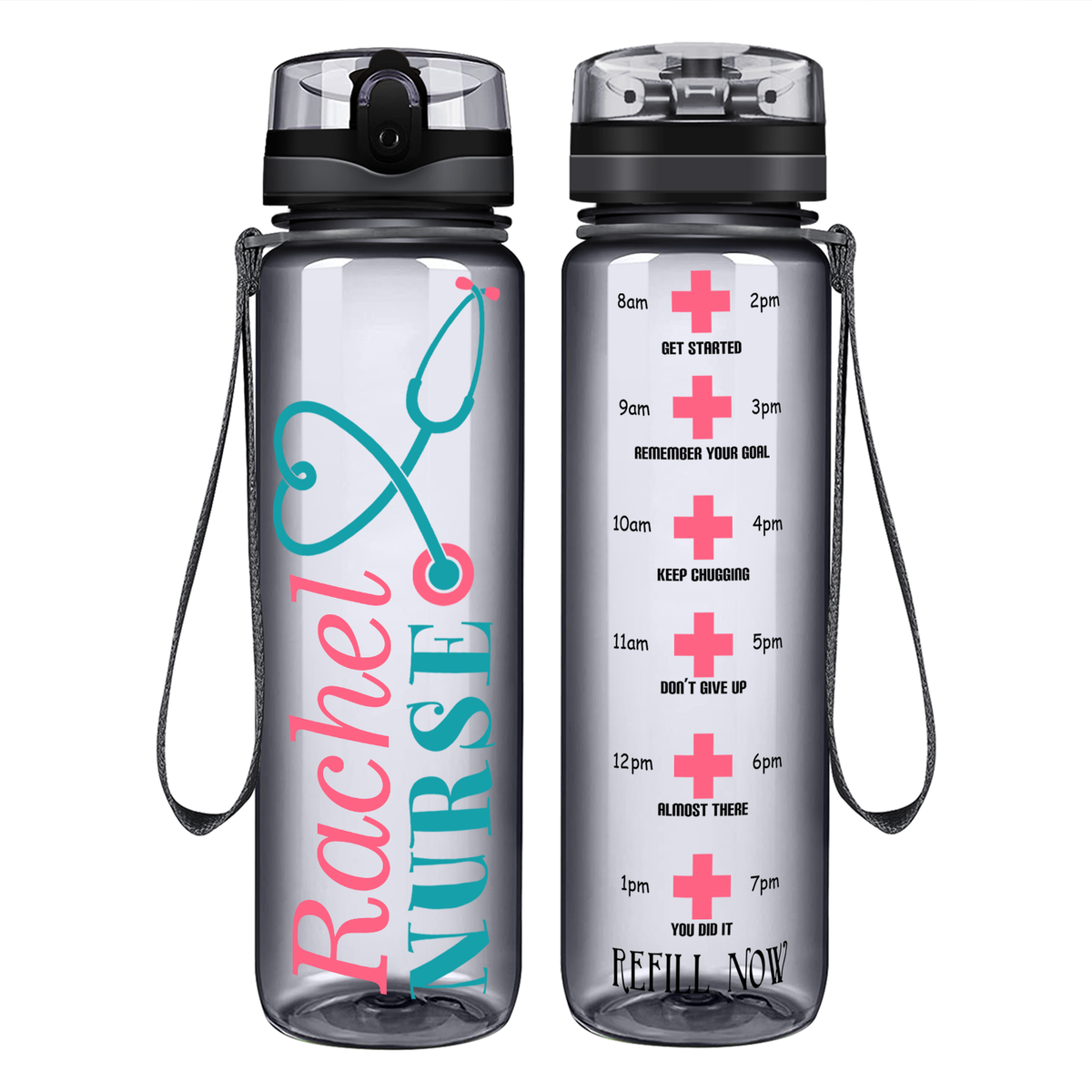 Personalized Stethoscope Nurse on 32oz Motivational Tracking Water Bottle