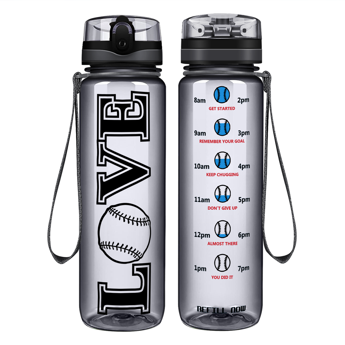 LOVE Baseball on 32 oz Motivational Tracking Water Bottle