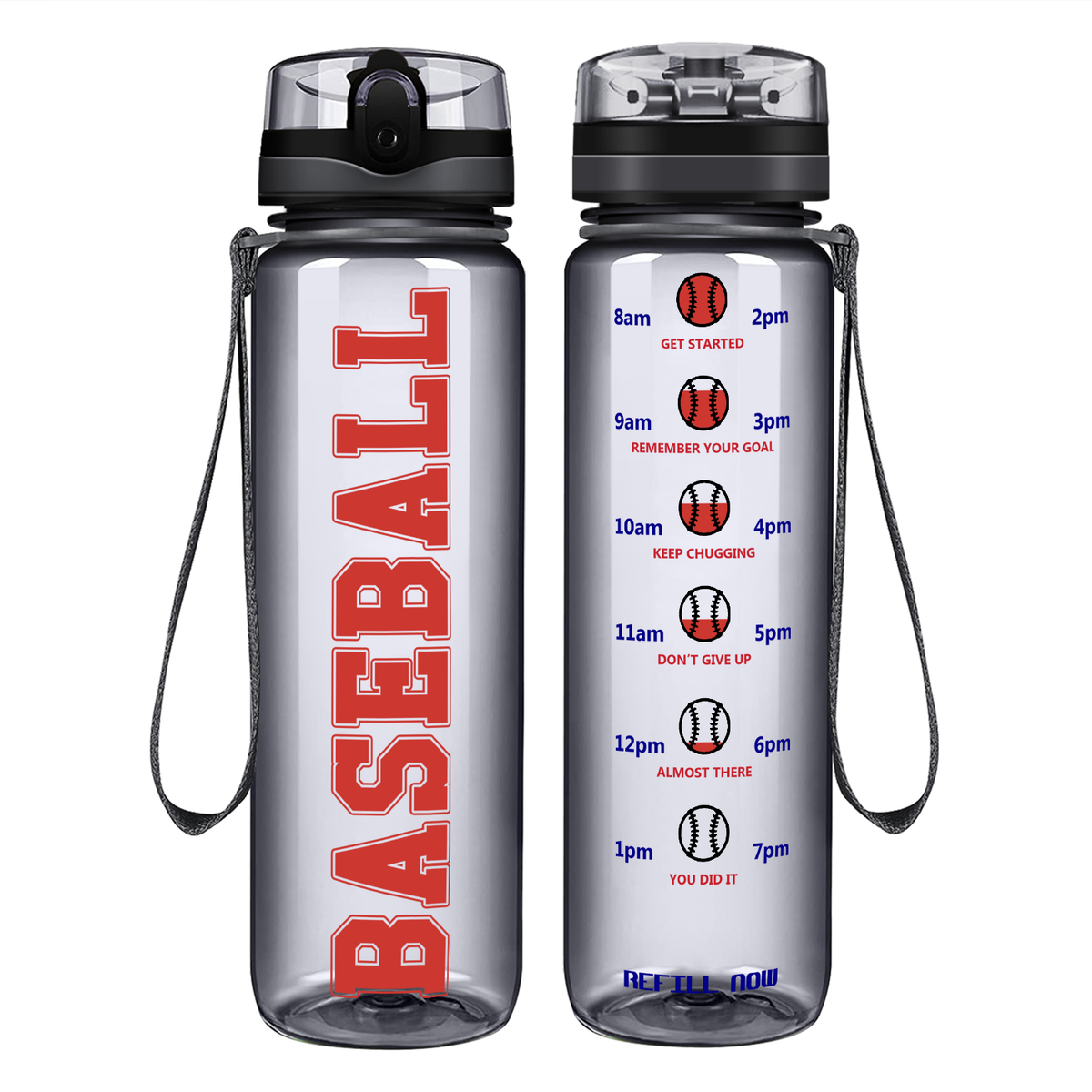 Baseball on 32 oz Motivational Tracking Water Bottle