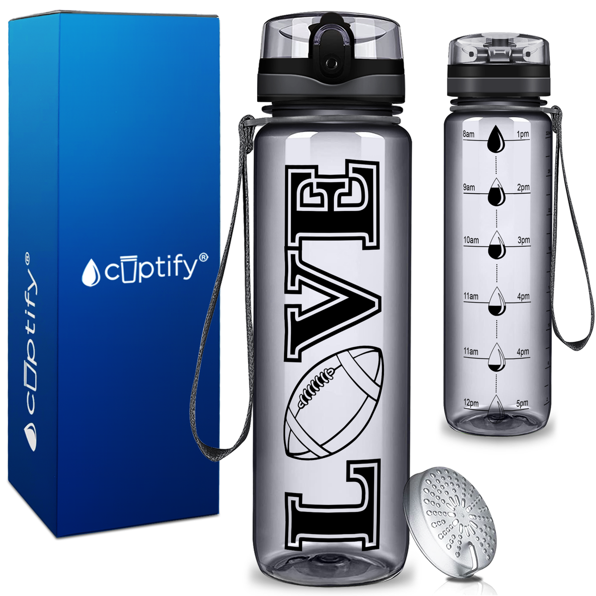 Football Love on 32 oz Motivational Tracking Water Bottle