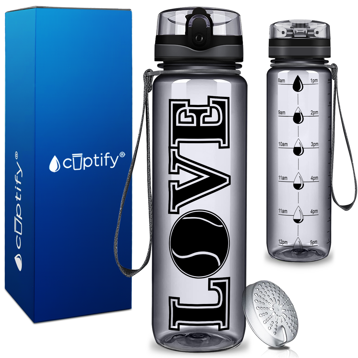 Tennis Love on 32 oz Motivational Tracking Water Bottle
