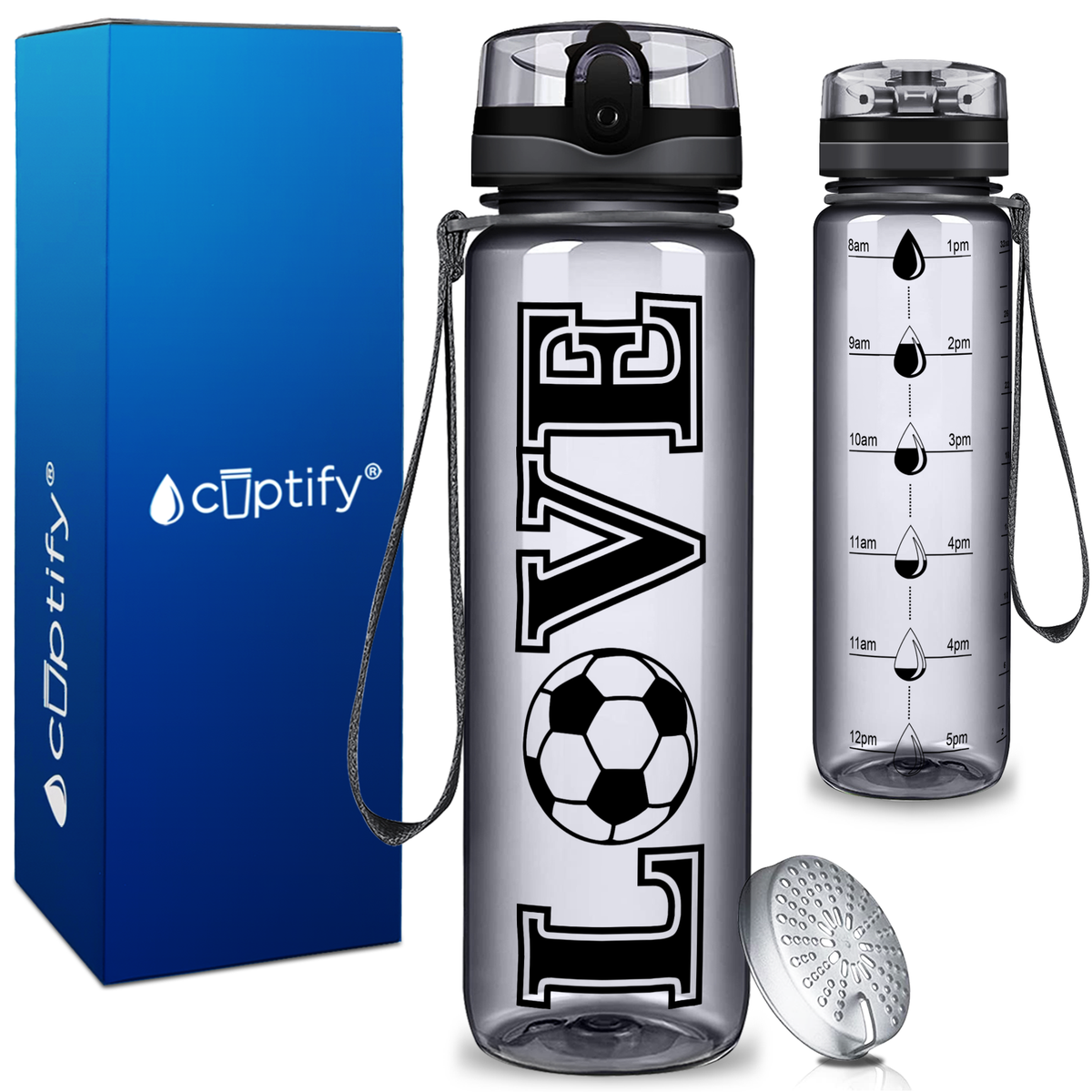 Soccer Love on 32 oz Motivational Tracking Water Bottle