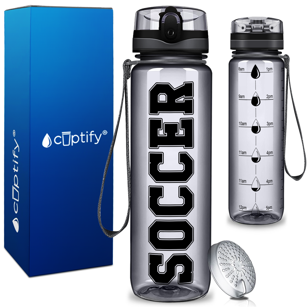 Soccer on 32 oz Motivational Tracking Water Bottle