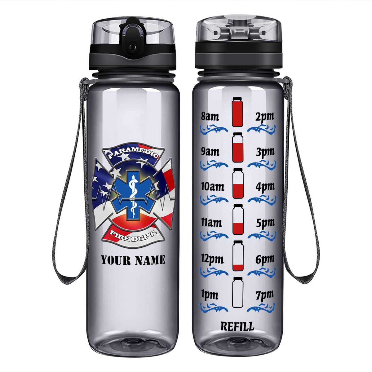 Personalized American Paramedic on 32 oz Motivational Tracking Water Bottle