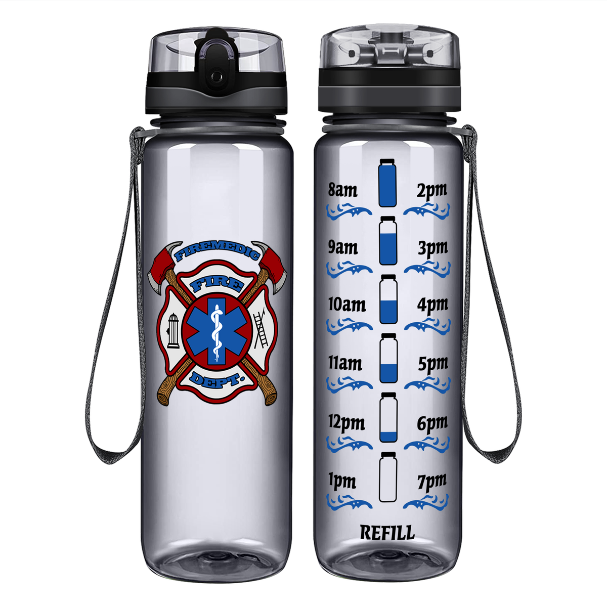 Firemedic Fire Department Badge on 32 oz Motivational Tracking Water Bottle