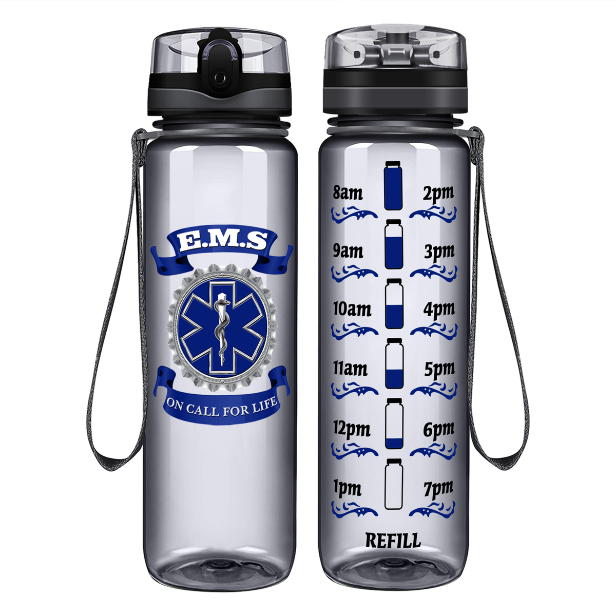 EMS Blue on Call for LIFE on 32 oz Motivational Tracking Water Bottle
