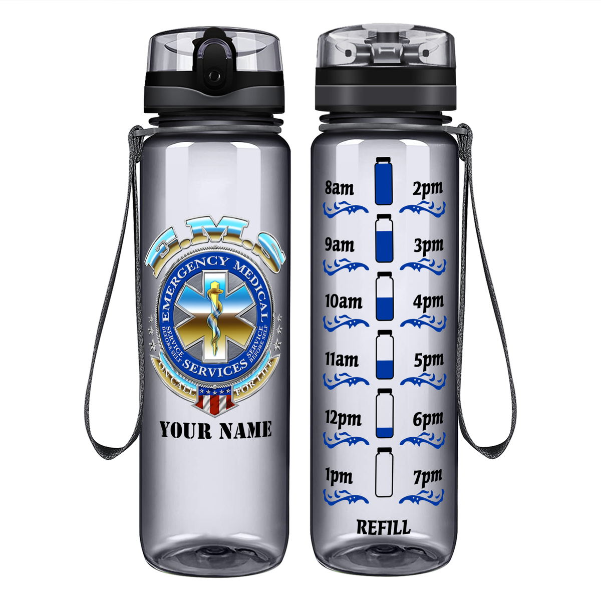 Personalized Emergency Medical Services on 32 oz Motivational Tracking Water Bottle