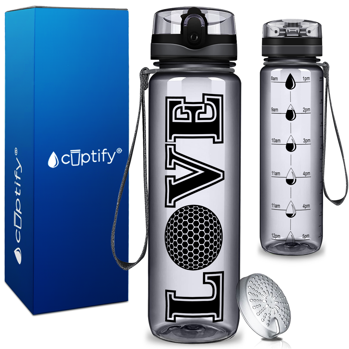 Golf Love on 32 oz Motivational Tracking Water Bottle