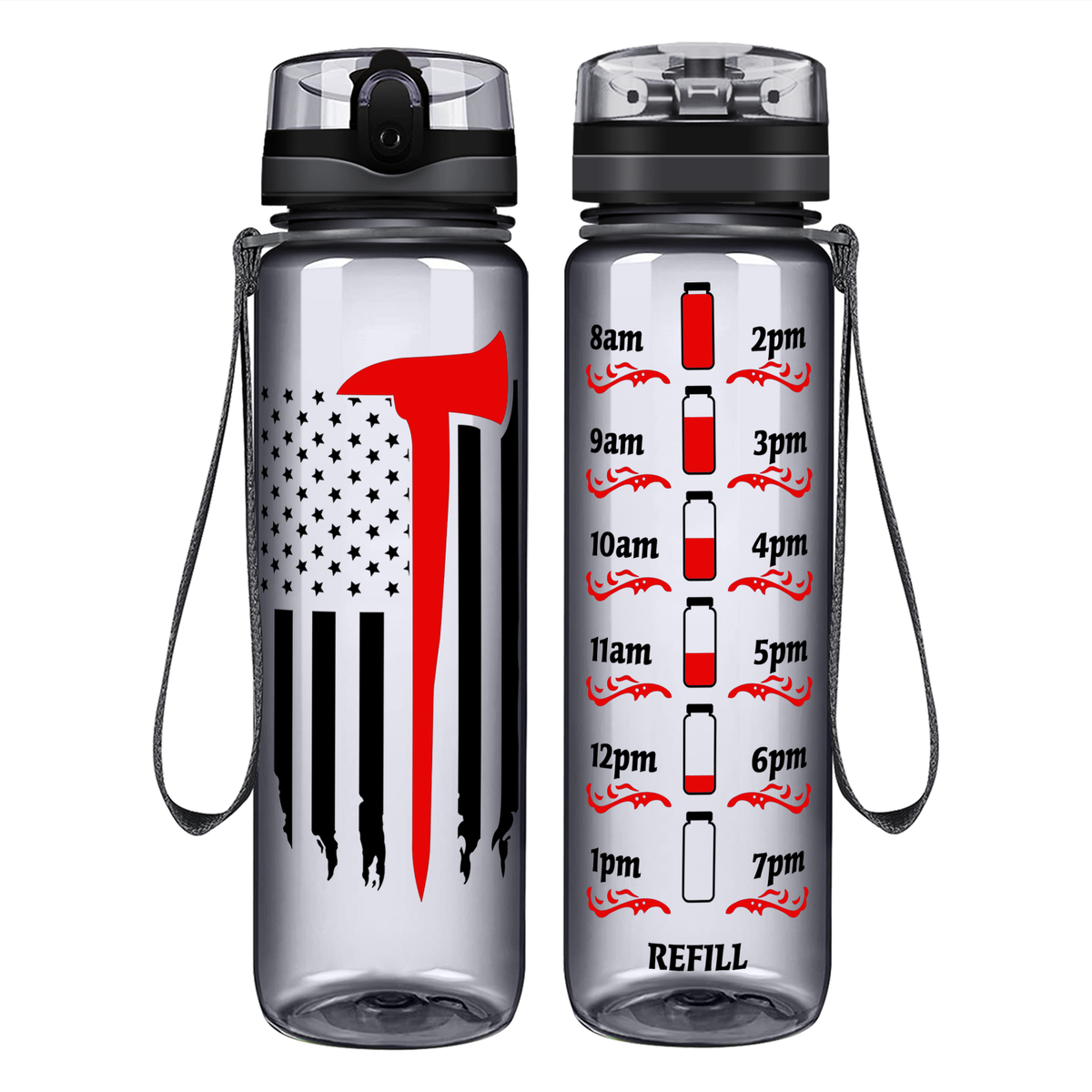 Firefighter Axe Flag on 32 oz Motivational Tracking Water Bottle