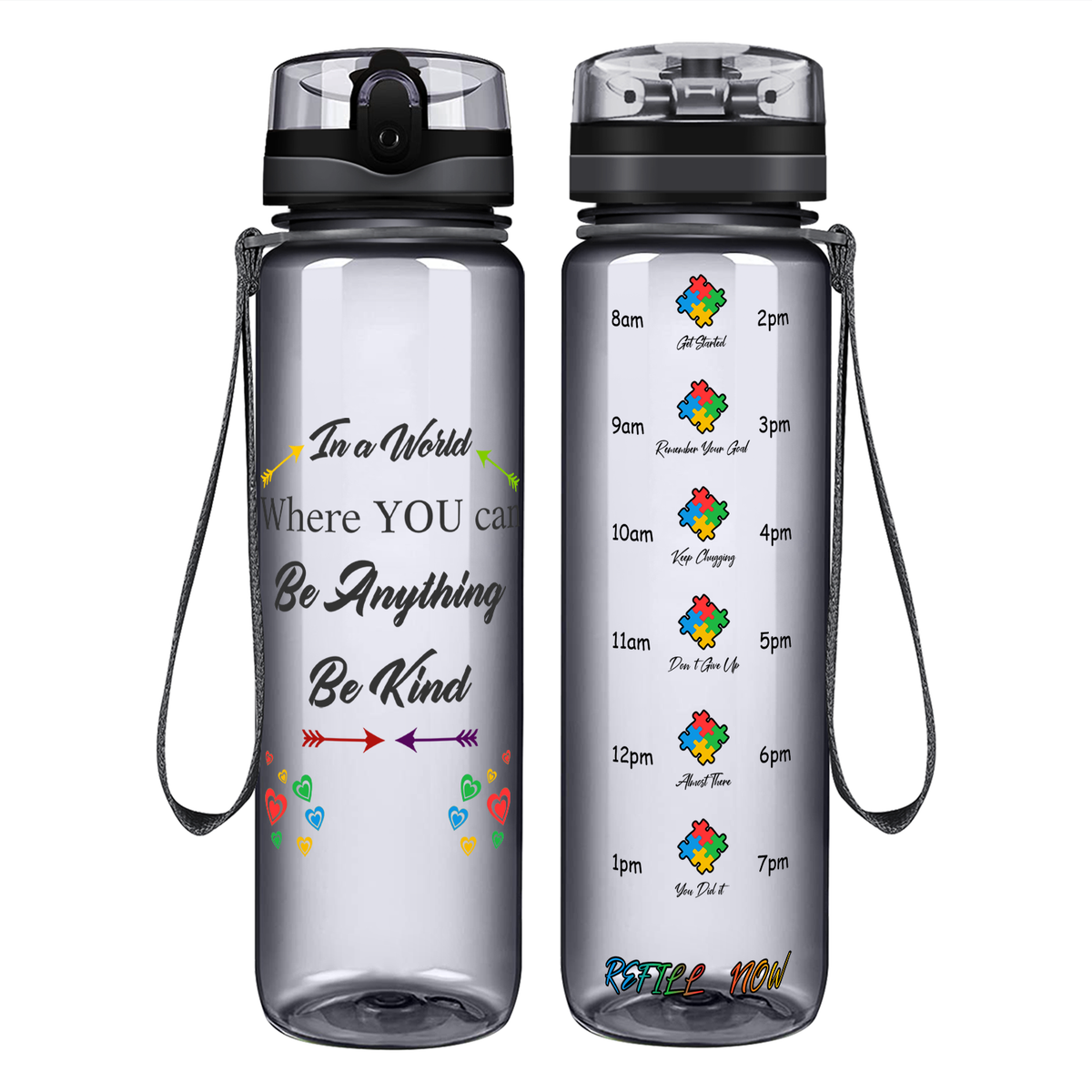 In a World Where You Can Be Anything Be Kind on 32 oz Motivational Tracking Water Bottle