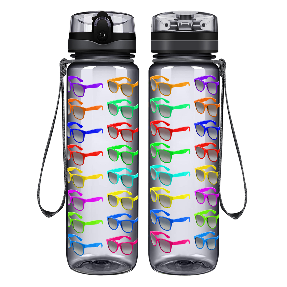Rainbow Sunglasses Pattern on 32 oz Motivational Tracking Water Bottle