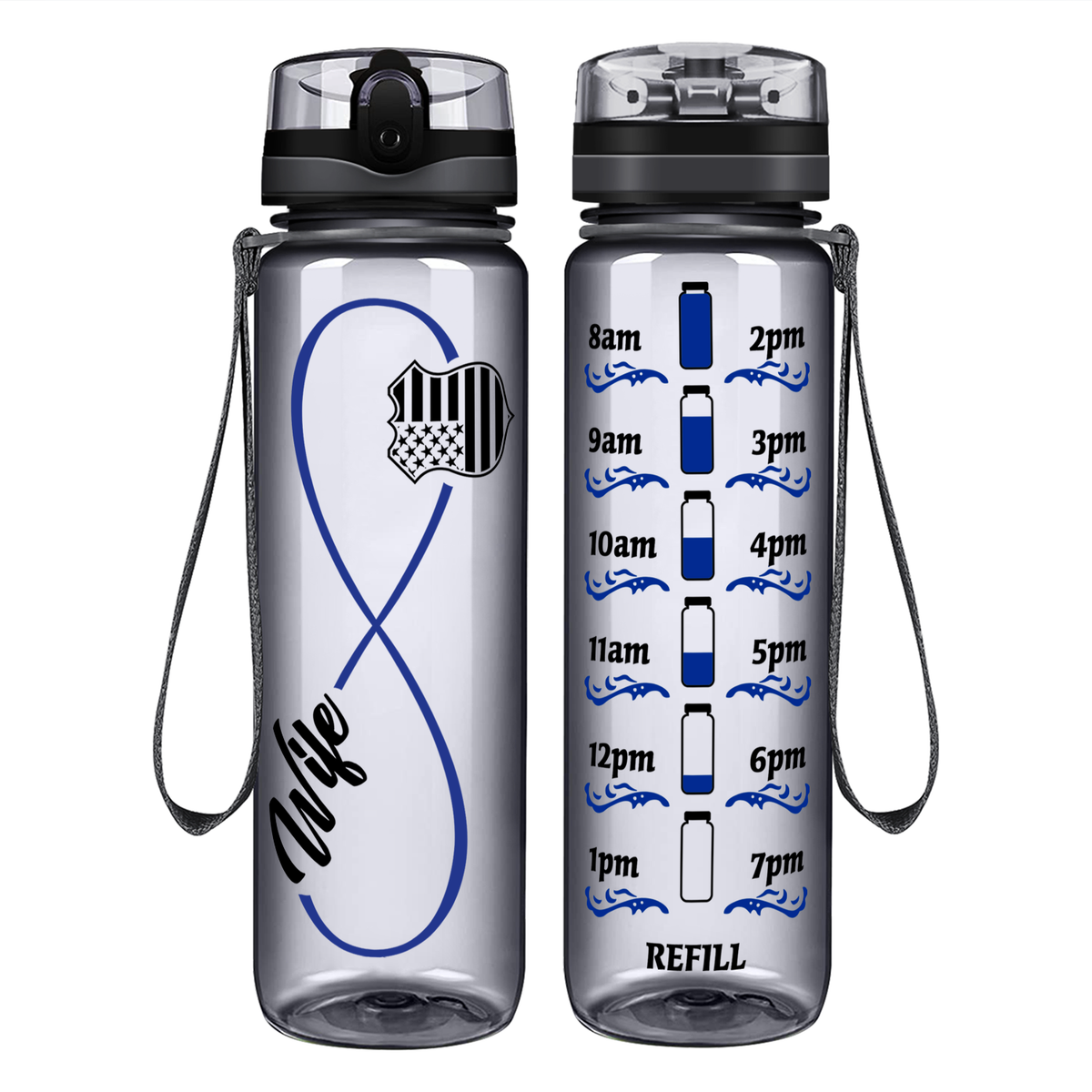 Police Wife Infinity on 32 oz Motivational Tracking Water Bottle