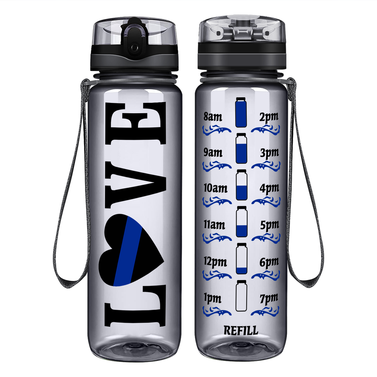 Love Police on 32 oz Motivational Tracking Water Bottle
