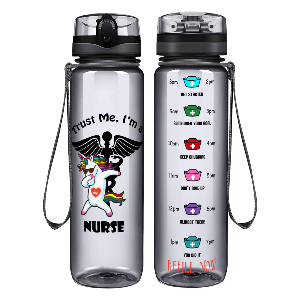 Trust Me I'm A Nurse Awesome Unicorn Motivational Tracking Water Bottle