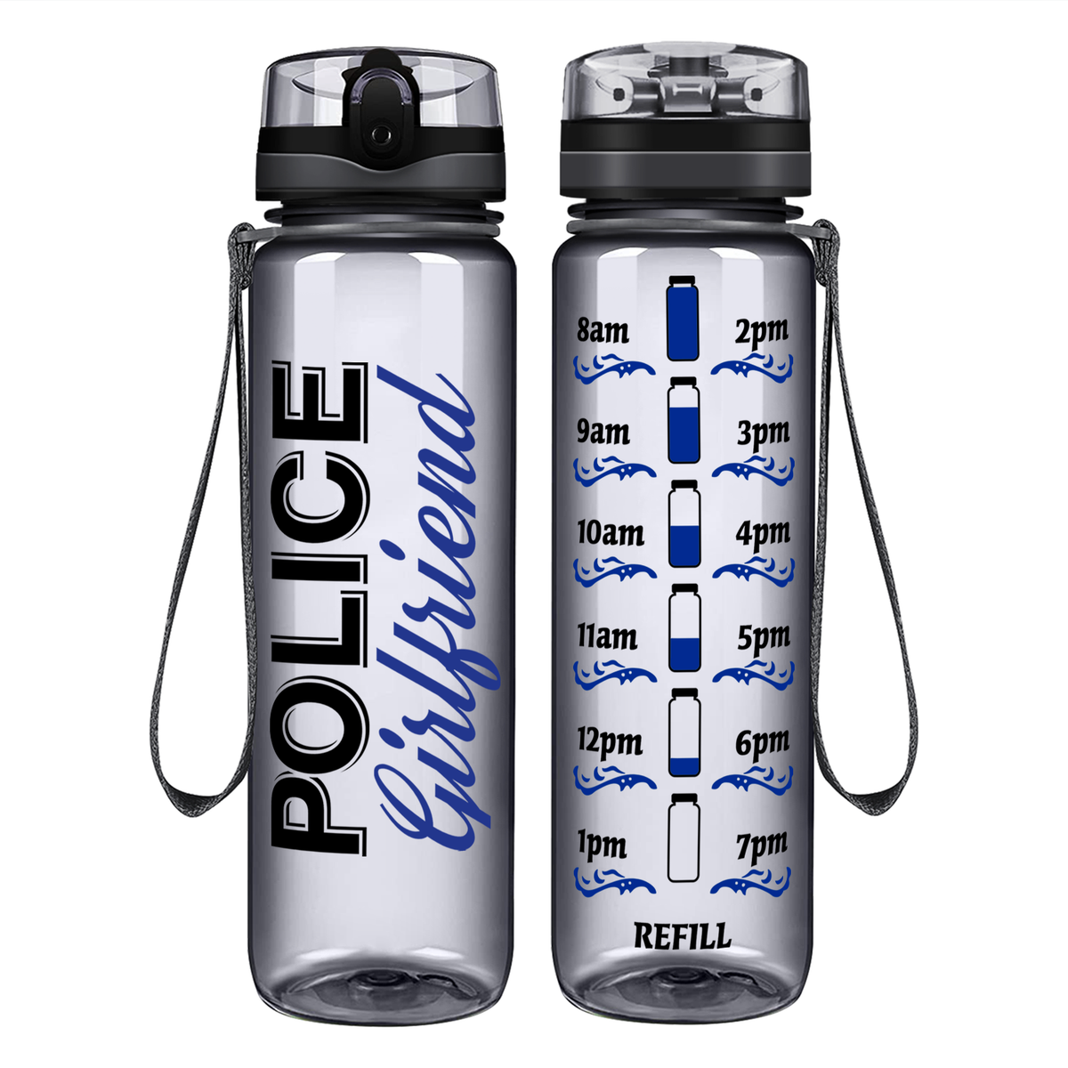 Police Girlfriend Blue on 32 oz Motivational Tracking Water Bottle