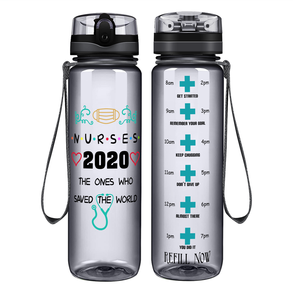 Nurses 2020 The Ones Who Saved The World on 32oz Motivational Tracking Water Bottle
