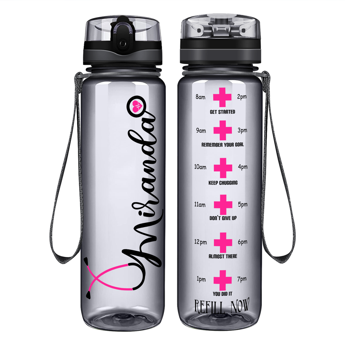Personalized Nurse Water Bottle on 32oz Motivational Tracking Water Bottle