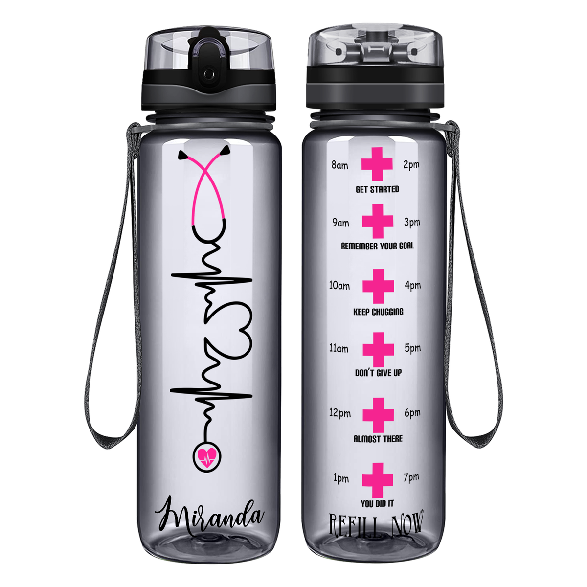 Personalized Nurse Heart Beat Stethoscope on 32oz Motivational Nurse Water Bottle