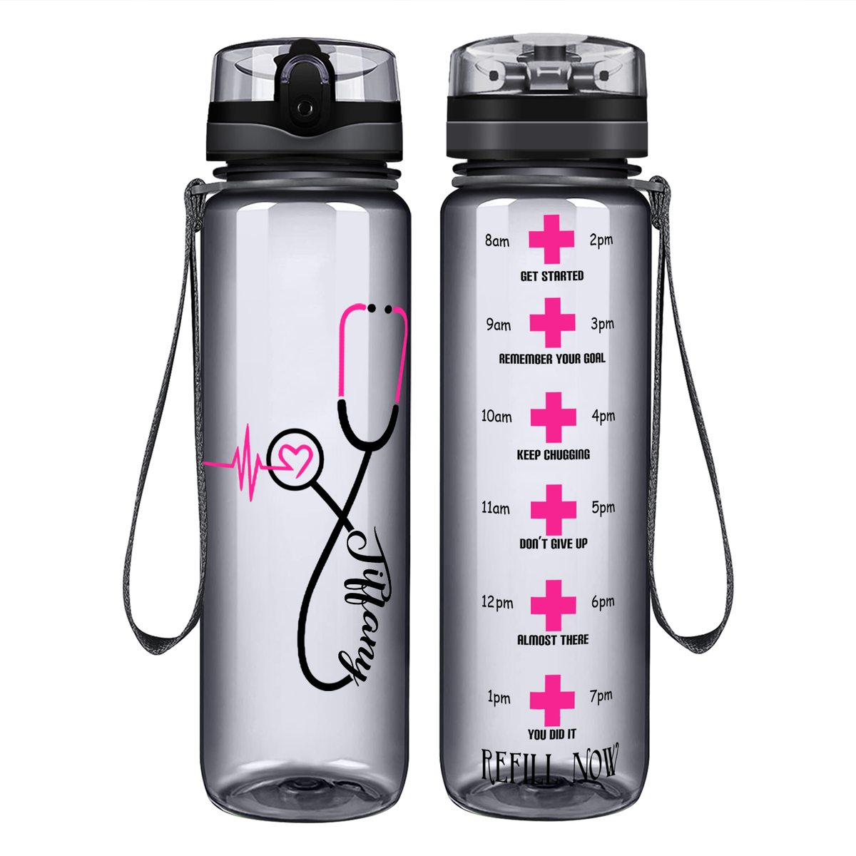 Personalized Nurse Pink Heart Stethoscope on 32oz Tracking Water Bottle