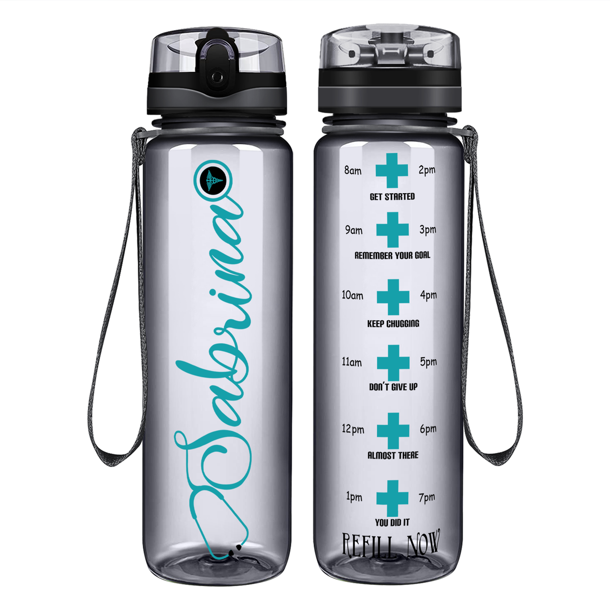 Curled Personalized Nurse on 32oz Motivational Tracking Water Bottle