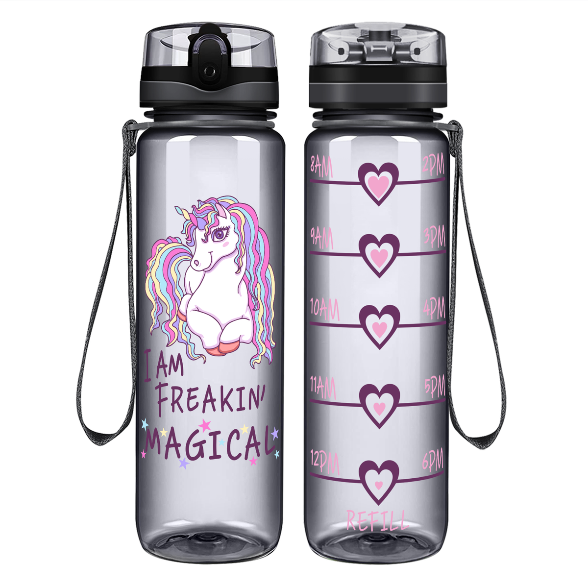 Freakin' Magical 32 oz Motivational Tracking Unicorn Water Bottle