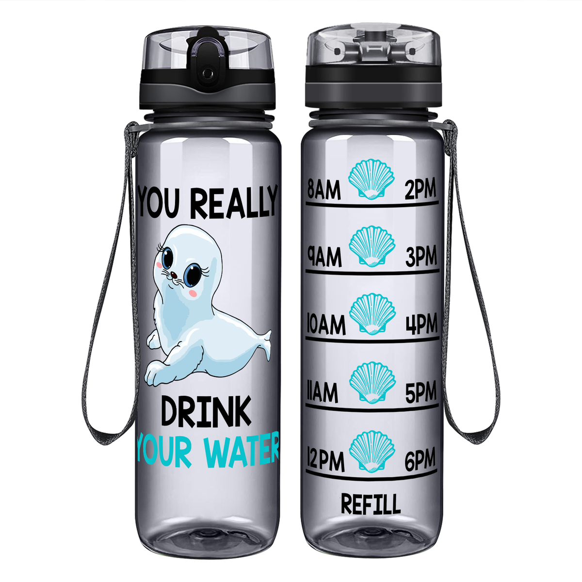 Seal Water on 32 oz Motivational Tracking Water Bottle