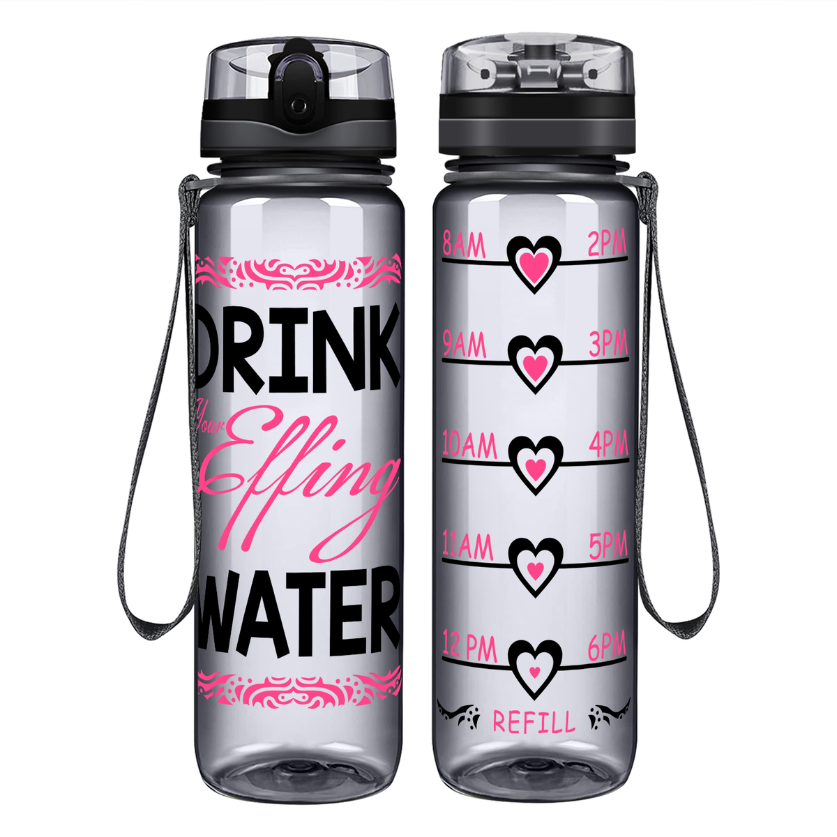 Effing Water on 32 oz Motivational Tracking Water Bottle