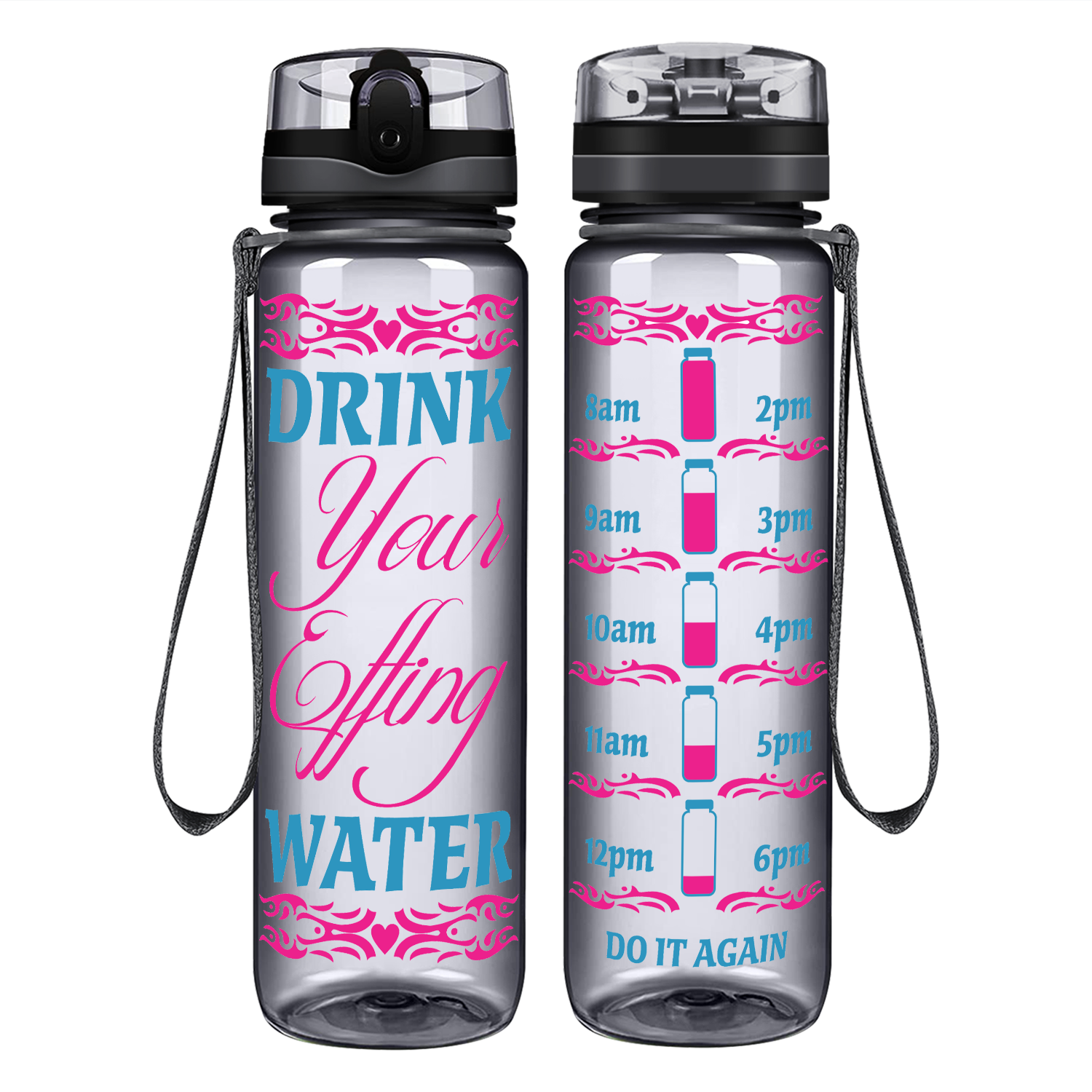 Tribal Heart Effing Water on 32 oz Motivational Tracking Water Bottle