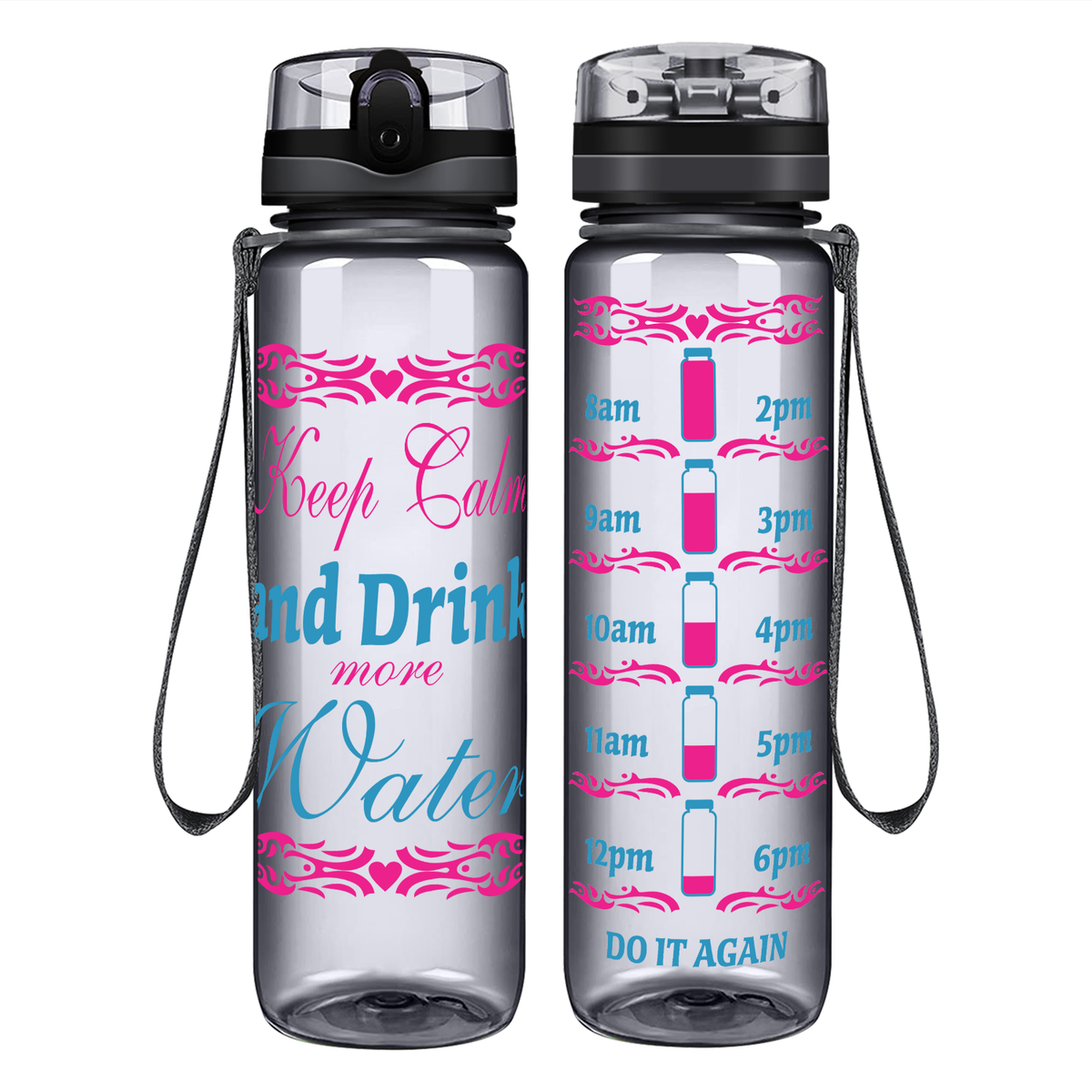 Keep Calm Drink Water Tribal Heart on 32 oz Motivational Tracking Water Bottle